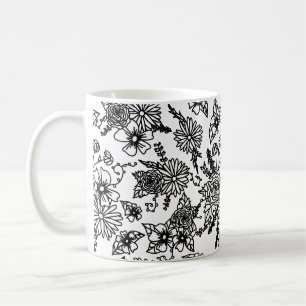 Tasse à impression de fleur sauvage noir et blanc