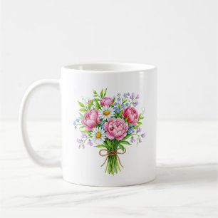 Tasse à ladybug aquarelle Bouquet de Pivoine de Pr