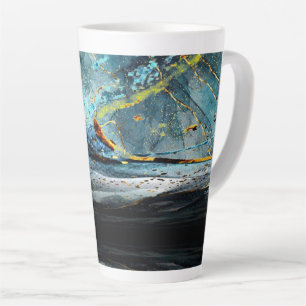 Tasse à latte abstraite bleue et noire à vague mod