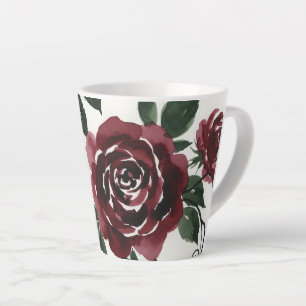 Tasse à Latte Aquarelle Roses Rouge Foncé
