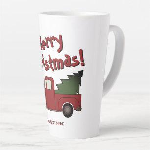 Tasse à latte drôle avec camion rouge et sapin de