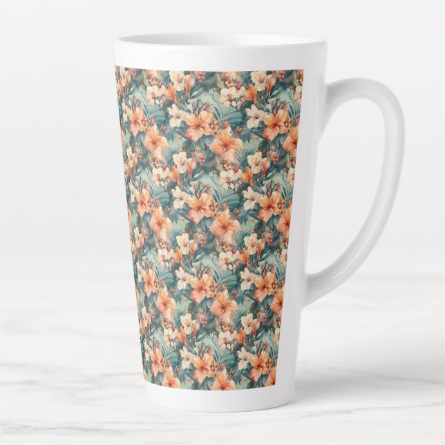 Tasse à Latte en Céramique avec Impression de Fleu (Droite)