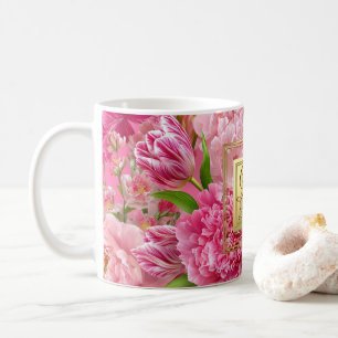 Tasse à monogramme à motif de tulipe et pivoine ro