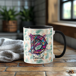 Tasse à monogramme abstrait dynamique - D pour Dan