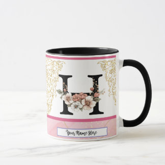 Tasse à monogramme floral – Lettre H Cadeau person