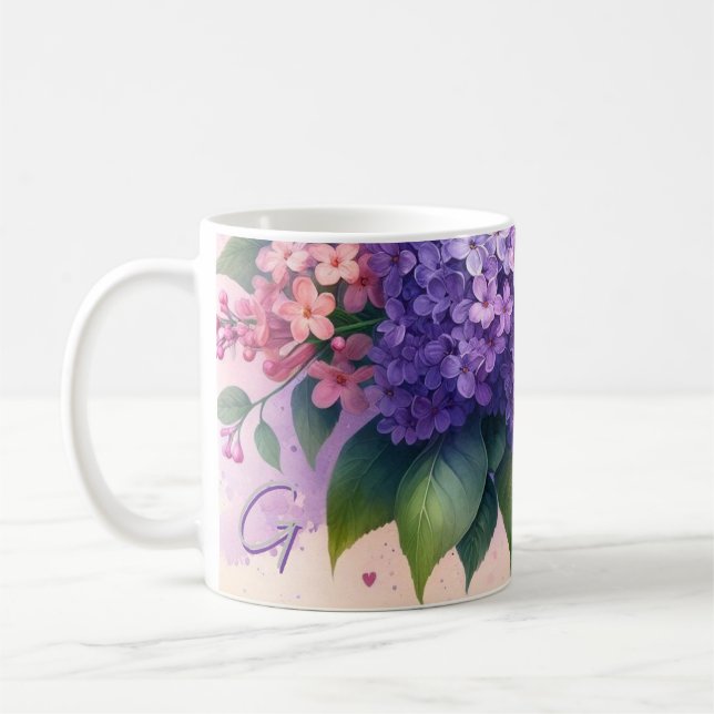 Tasse à monogramme floral lilas à l'ancienne (Gauche)