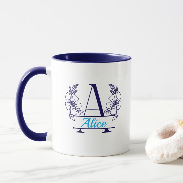 Tasse à monogramme floral personnalisé (Avec donut)