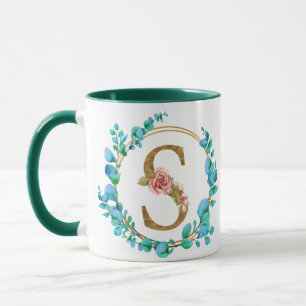Tasse à monogramme floral personnalisé, de A à Z