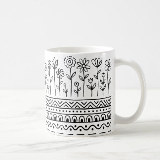 Tasse à motif floral folklorique minimal – Ligne a