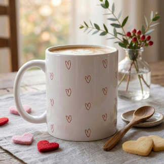 Tasse à motif minimaliste de cœurs gribouillés rou