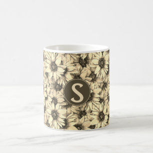 Tasse à motif tournesol vintage charme ton sépia