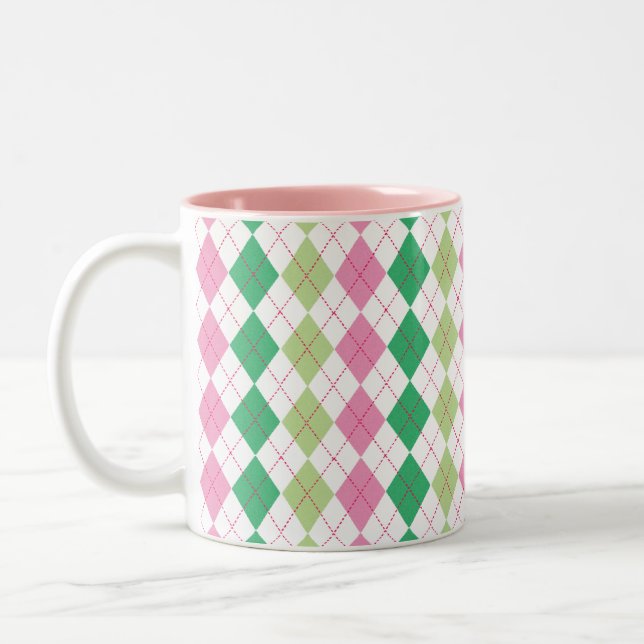 Tasse à motifs de losanges rose et verte (Gauche)
