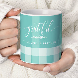 Tasse à motifs écossais sarcelle et blanc Grateful