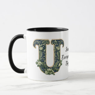 Tasse à nom personnalisé avec monogramme de feuill