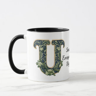 Tasse à nom personnalisé avec monogramme de feuill