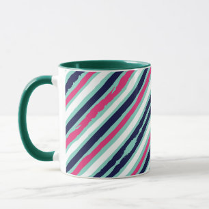 Tasse à rayures de peinture rose vert et bleu