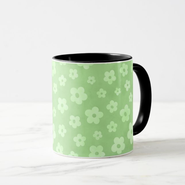 Tasse à thé aux fleurs vertes et blanches avec poi (Devant droit)
