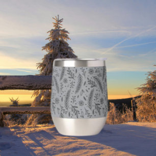 Tasse à vin sans tige botanique d'hiver – Gris
