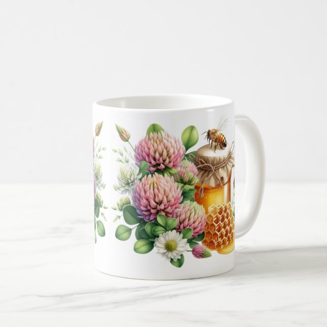 Tasse abeille pot de miel et fleur de trèfle (Devant droit)