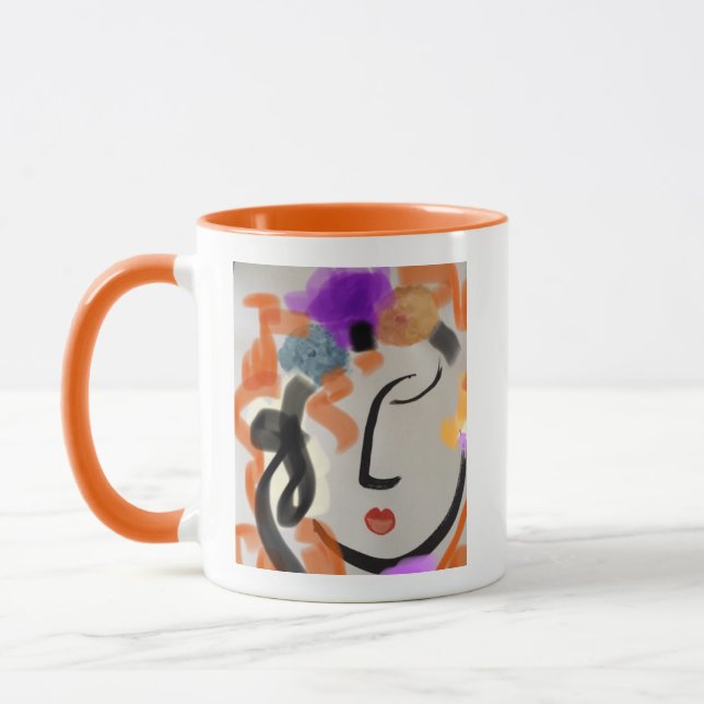 Tasse abstraktes Frauenportrait in leuchtenden Far (Links)