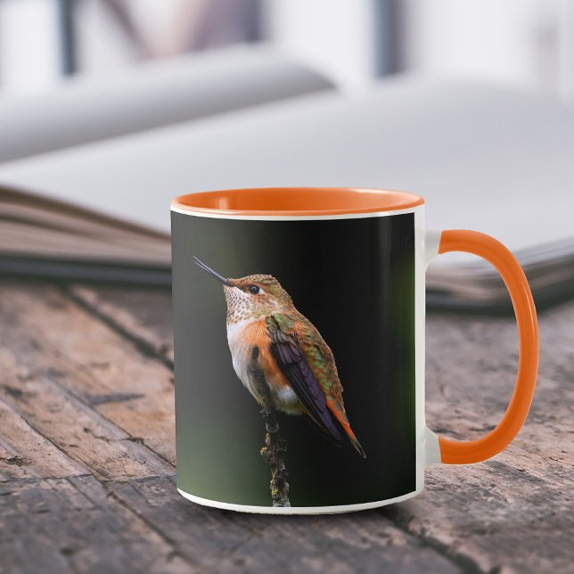 Tasse Adorable colibri roux à la branche (Cute Rufous Hummingbird on Hybrid Fruit Tree Branch 11 oz Coffee Mug Cover Photo.)