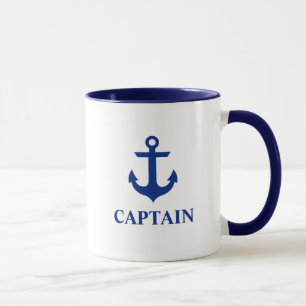 Tasse Ancre de capitaine nautique bleu et blanc