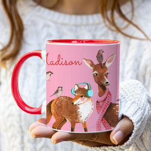 Tasse Animaux de la Forêt Nom Personnalisé Noël