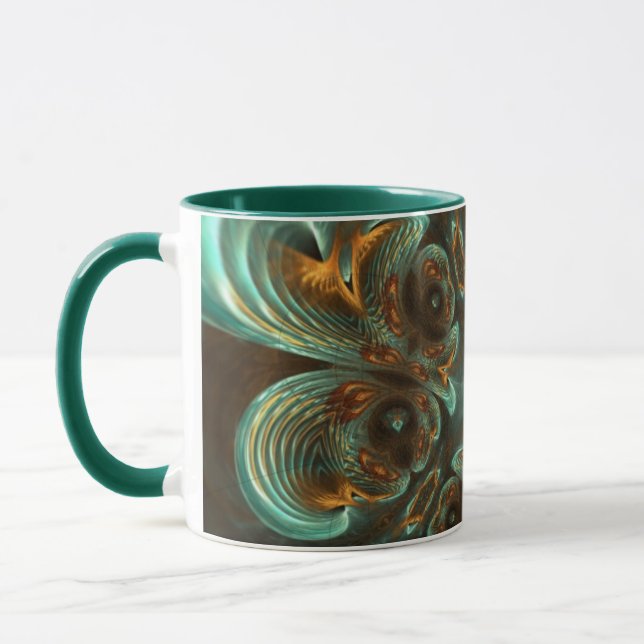 Tasse Aqua Green & Gold & Spiral Fractal Art (Gauche)