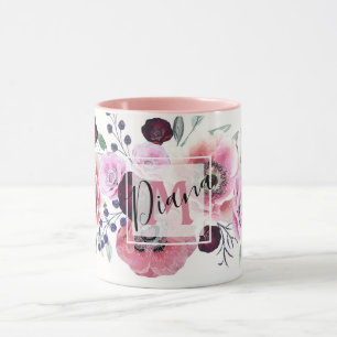 Tasse: Aquarellbordeauxfarbene Blume Tasse