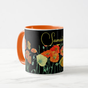 Tasse aquarelle Coquelicots orange et noir