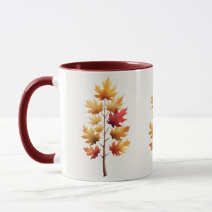 Tasse aquarelle d'arbre de Maple d'automne