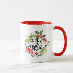 Tasse Aquarelle de Noël   - guirlande de houx de