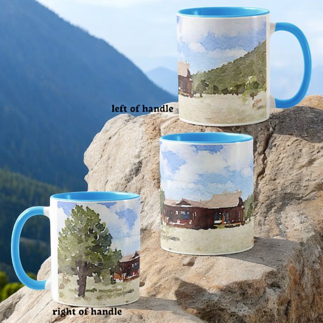 Tasse Aquarelle de vie à domicile unique (mug design left, right and opposite handle)