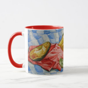 Tasse aquarelle encore vie peinture de fruits exotiques