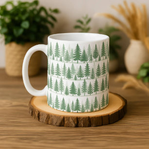 Tasse aquarelle pin forestier verdure botanique