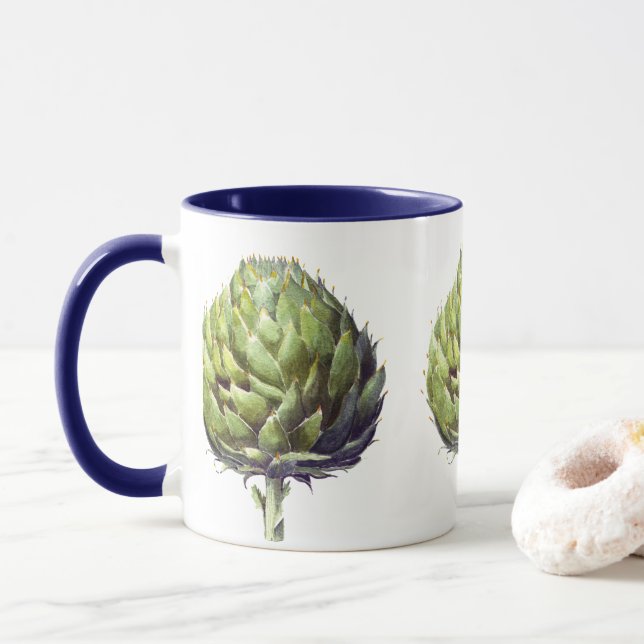 Tasse Aquarelle vert artichaut art (Avec donut)