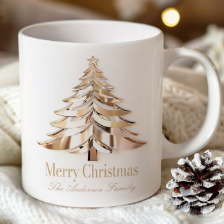 Tasse Arbre de Noël en Or | Nom Personnalisé