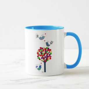 Tasse Arbre et oiseaux de bouton bleus
