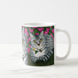 Tasse argentée de chat de jardin d'azalée de cha