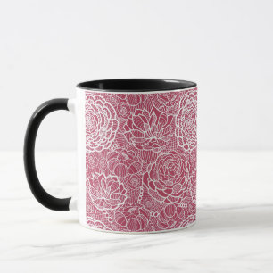 Tasse Arrière - plan bleu de motif de fleurs de dentell