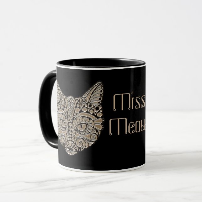 Tasse Art déco or noir chat de style égyptien (Devant gauche)