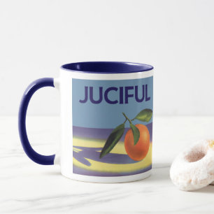Tasse Art d'étiquette de caisse de fruits vintage, Orang