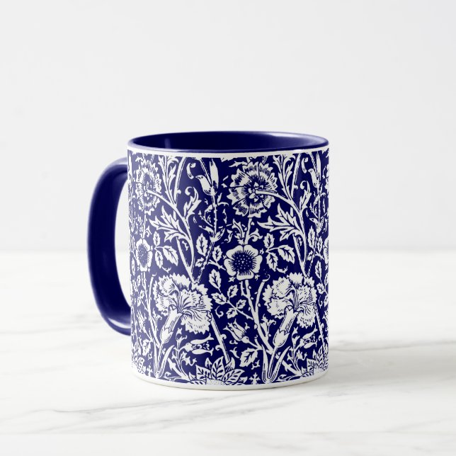 Tasse Art Nouveau Carnation Damask, Navy et Blanc (Devant gauche)