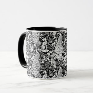 Tasse Art Nouveau Peacock Print, noir et blanc