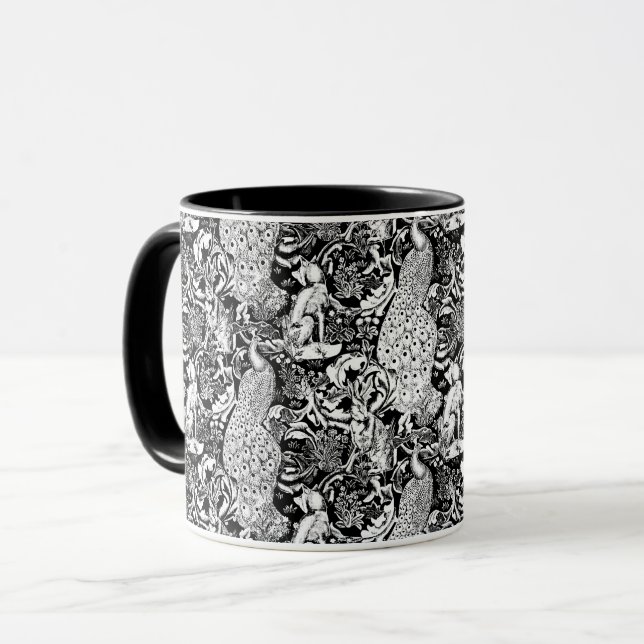 Tasse Art Nouveau Peacock Print, noir et blanc (Devant gauche)