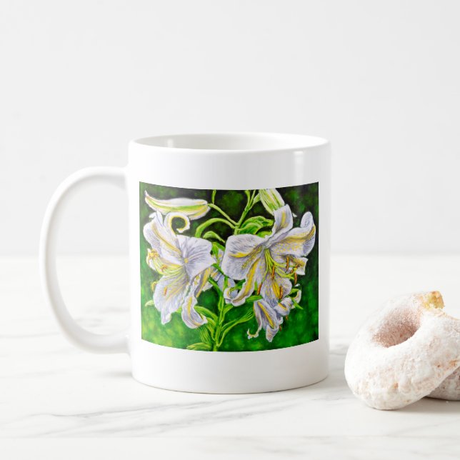 Tasse asiatique blanche de lis (Avec donut)