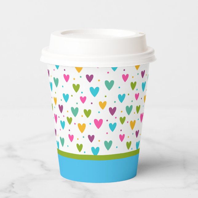Tasse aus farbenfrohen Herzen Pappbecher (Vorderseite)