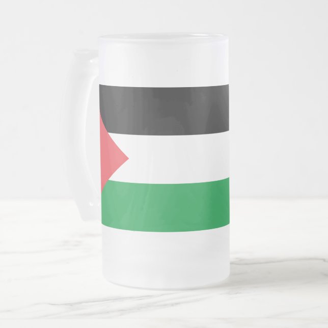 Tasse aus mattiertem Glas mit palästinensischer Fl (Vorderseite Links)