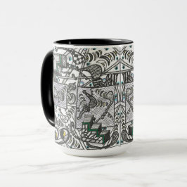 Tasse aus schwarz-weiß gefliestem Muster