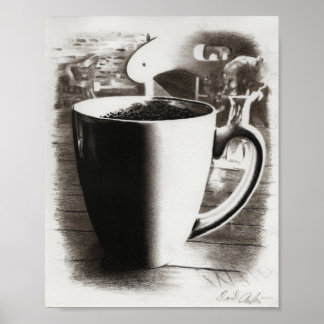 Tasse aus schwarzem und weißem Karkohlekaffee Zeic Poster